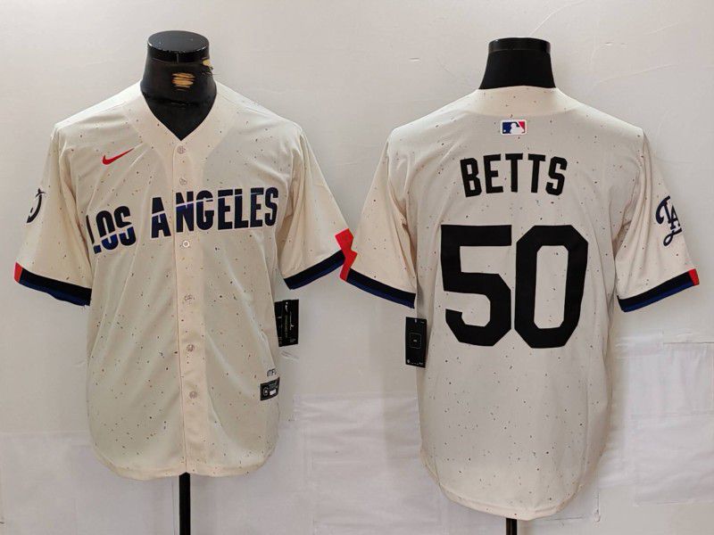 Men Los Angeles Dodgers #50 Betts Cream Fashion Nike Game MLB Jersey style 701